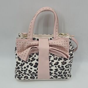 Pink Bow Leopard Print Satchel Handbag